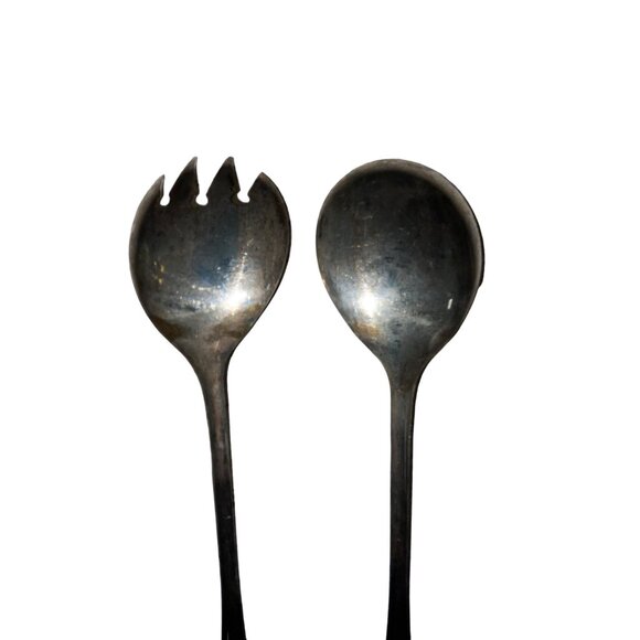 Vintage Salad Serving Utensils Used Silverplated Made in Italy Two Piece Spoon F - Picture 2 of 8